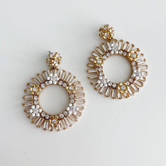 J. Crew Jewelry - J. Crew Floral Baguette Crystal Hoop Earrings (Crystal)